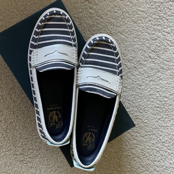 Cole Haan Shoes - Cole Haan Women's Loafers - Navy and White Stripes